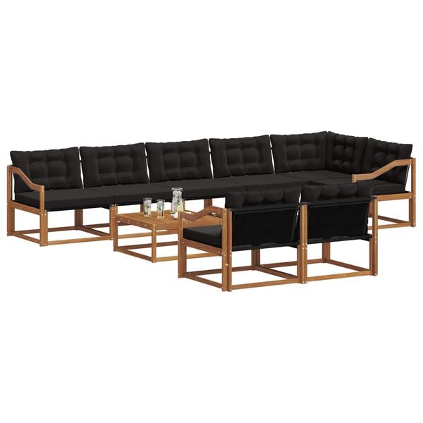 vidaXL Outdoor-Sofagarnitur mit Kissen 9 pcs Nat&uuml;rlich und Schwarz