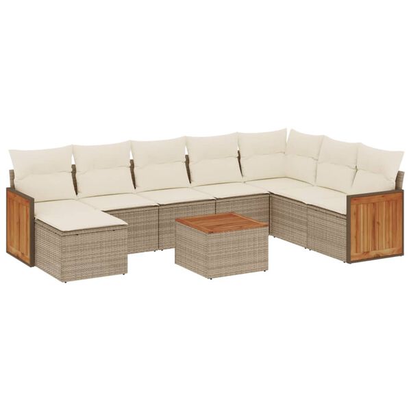 vidaXL 9-tlg. Garten-Sofagarnitur mit Kissen Beige Poly Rattan
