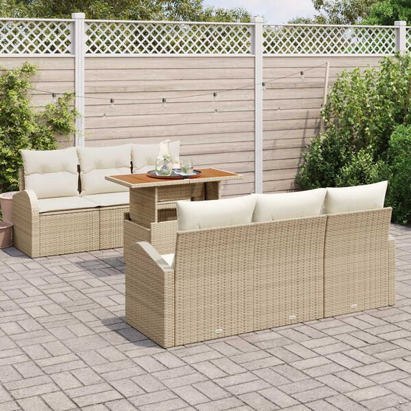 vidaXL Garten-Sofa-Set mit Speicher 7 pcs Beige Poly Rattan