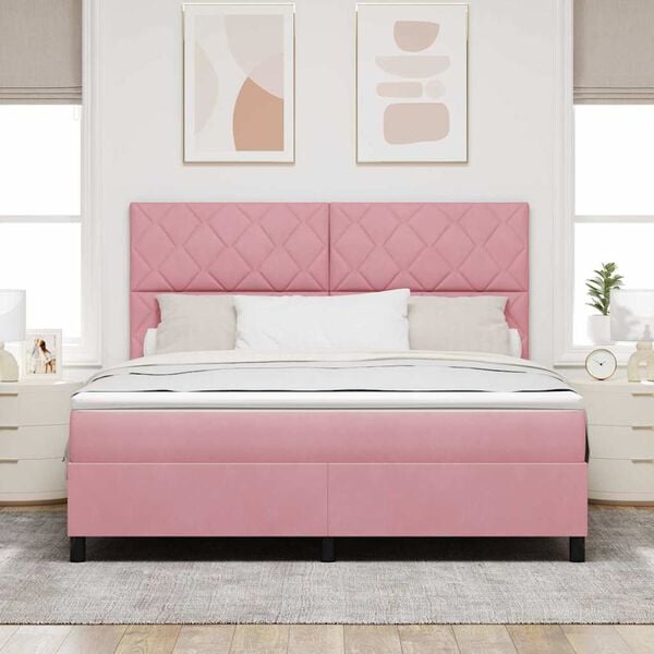 vidaXL LED Boxspringbett mit Matratze Rosa 180 x 200 cm Stoff