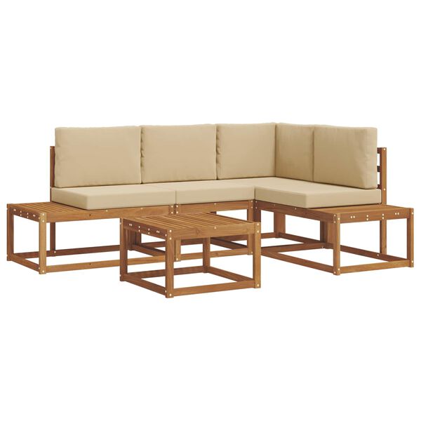 vidaXL Outdoor-Sofagarnitur mit Kissen 5 St&uuml;ck Natur und Beige