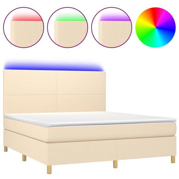 vidaXL Boxspringbett mit Matratze & LED Creme 180x200 cm Stoff