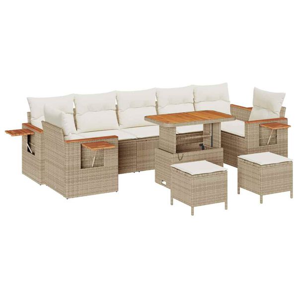 vidaXL Gartensofa-set mit Kissen 13 pcs Beige und Creme Poly-Rattan