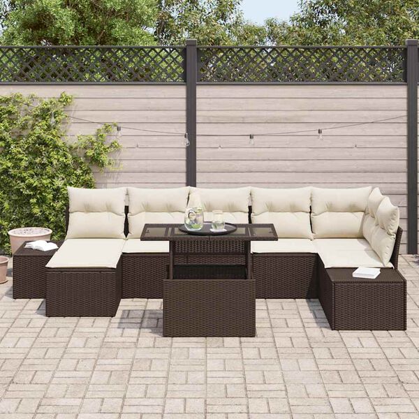 vidaXL Garten-Sofa-Set mit Kissen 8 pcs Braun und Creme