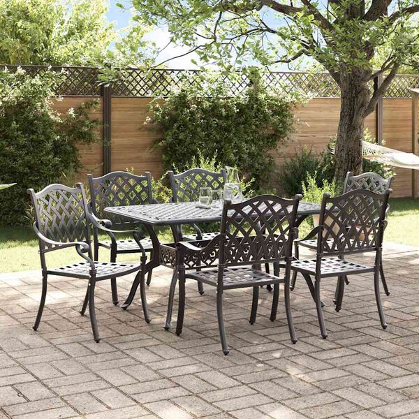 vidaXL Garten Essgruppe 7 pcs Schwarz Aluminium