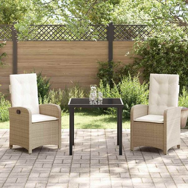 vidaXL Garten Essgruppe mit Kissen 3 pcs Beige Poly-Rattan