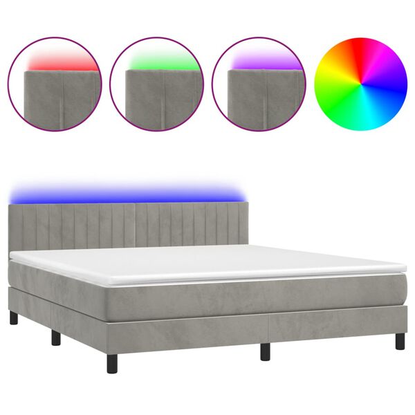 vidaXL Boxspringbett mit Matratze & LED Hellgrau 160x200 cm Samt
