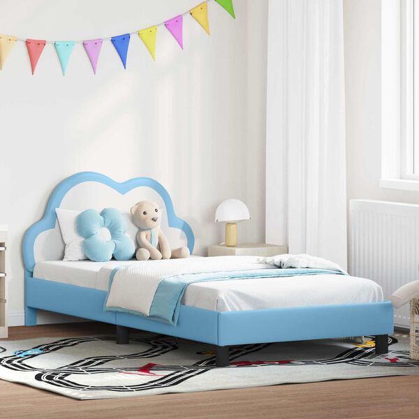 vidaXL Kinderbettgestell mit Kopfteil mit Kopfteil Blau 80 x 200 cm PU