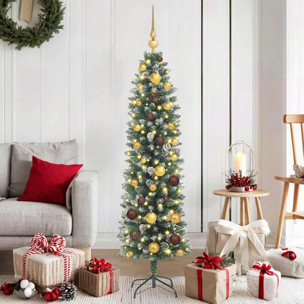 vidaXL K&uuml;nstlicher schlanker Weihnachtsbaum Gr&uuml;n und Wei&szlig; 150 cm