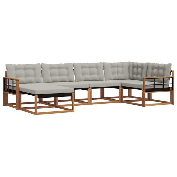vidaXL Outdoor-Sofagarnitur mit Kissen 6 pcs Nat&uuml;rlich und Hellgrau