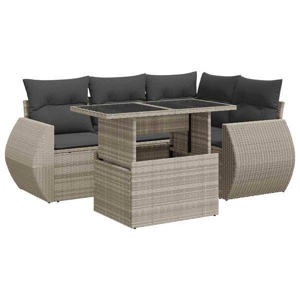 vidaXL 6-tlg. Garten-Sofagarnitur mit Kissen Hellgrau Poly Rattan