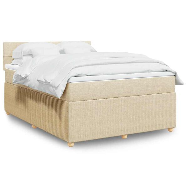vidaXL Boxspringbett mit Matratze Creme 140x200 cm Stoff