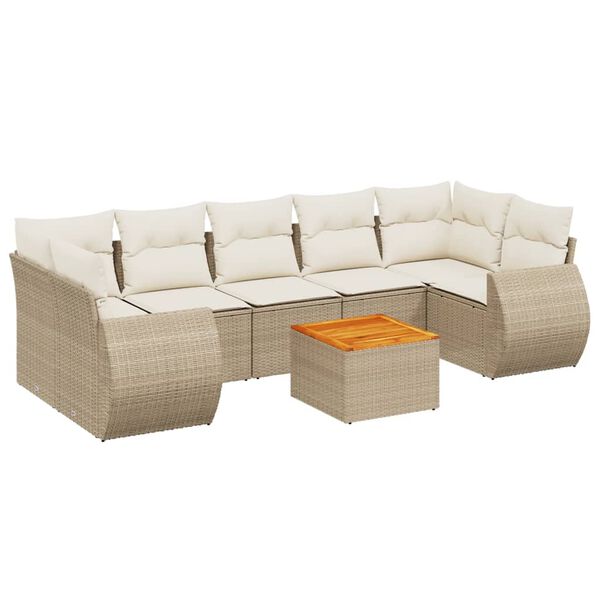 vidaXL 8-tlg. Garten-Sofagarnitur mit Kissen Beige Poly Rattan