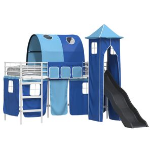 vidaXL Kinderloftbett Wei&szlig; und Blau 99,5 x 190 cm Metall