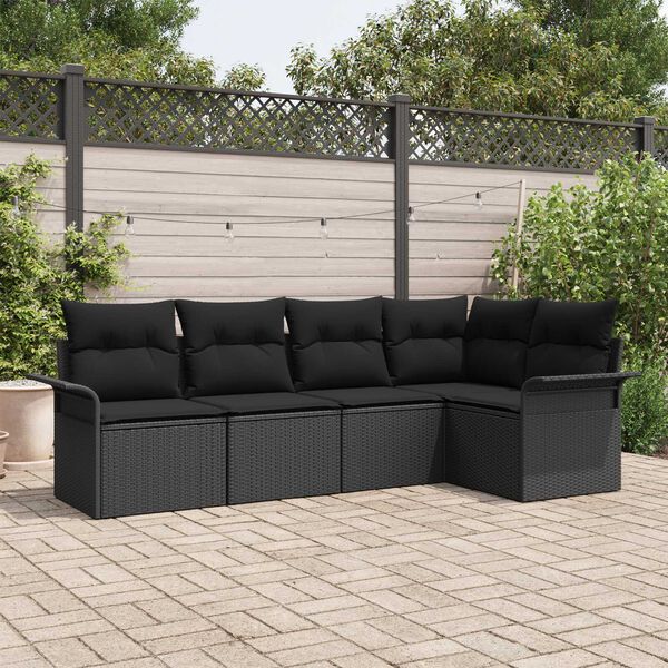 vidaXL Gartensofa-set mit Kissen 5 pcs Schwarz Poly-Rattan