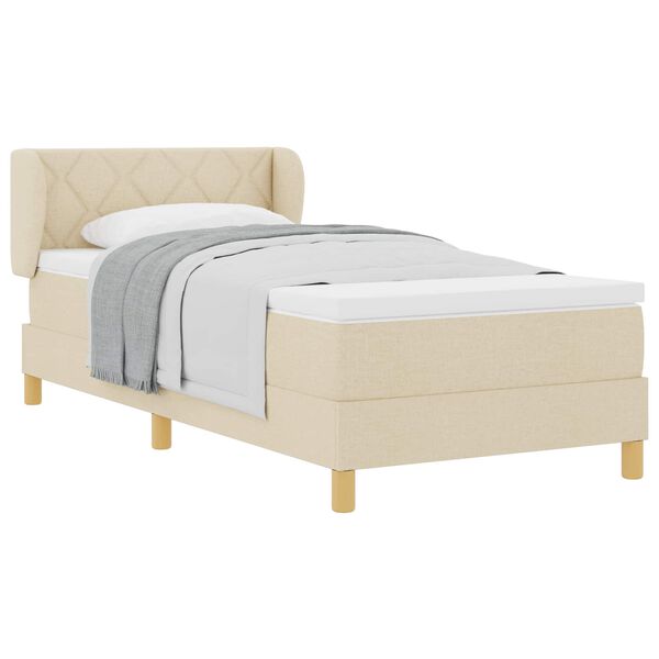 vidaXL Boxspringbett mit Matratze mit Kopfteil Creme 90 x 200 cm Stoff
