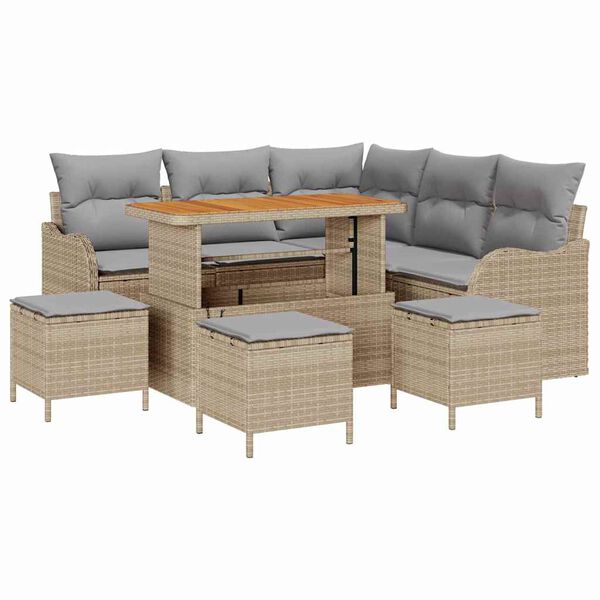 vidaXL Garten-Sofa-Set mit Kissen mit Kissen 9 pcs Beige und Hellgrau