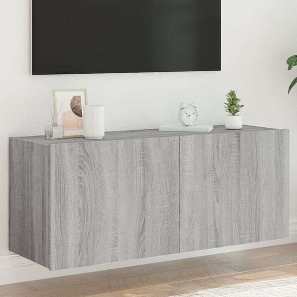 vidaXL TV-Wandschrank mit LED-Leuchten Grau Sonoma 100x35x41 cm