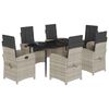vidaXL 7-tlg. Garten-Essgruppe mit Kissen Hellgrau Poly Rattan
