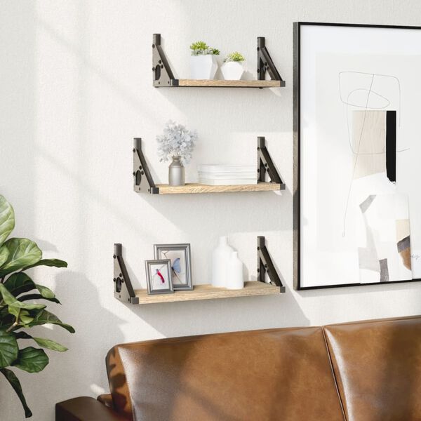 vidaXL 3-tlg. Wandregal-Set Sonoma-Eiche Holzwerkstoff