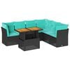 vidaXL 7-tlg. Garten-Sofagarnitur mit Kissen Schwarz Poly Rattan