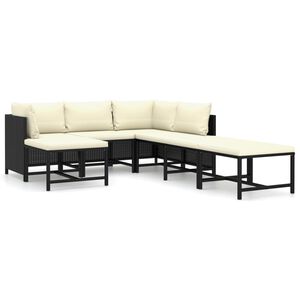 vidaXL 7-tlg. Garten-Lounge-Set mit Kissen Poly Rattan Schwarz