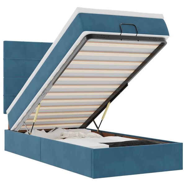 vidaXL Ottoman-Bett mit Matratzen & LEDs Dunkelblau 90x200 cm Samt