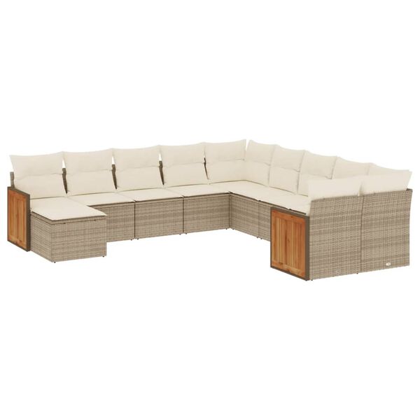 vidaXL 11-tlg. Garten-Sofagarnitur mit Kissen Beige Poly Rattan