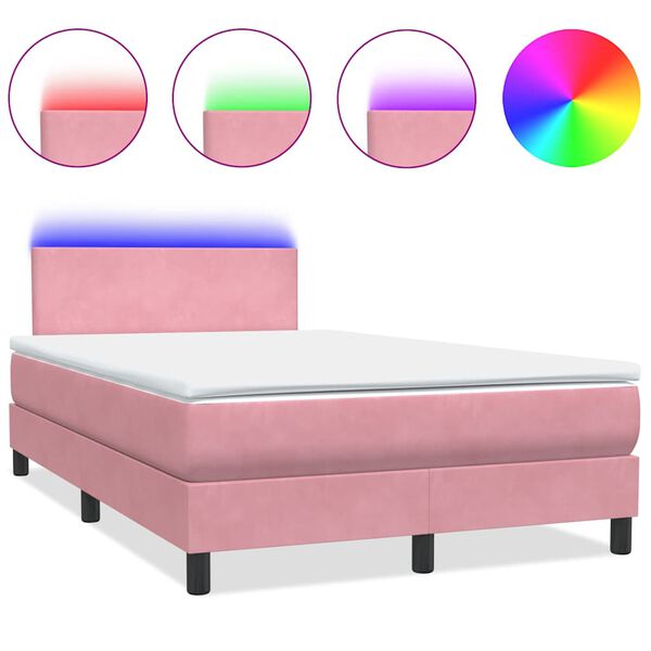 vidaXL Boxspringbett mit Matratze & LED Rosa 120x220 cm Samt