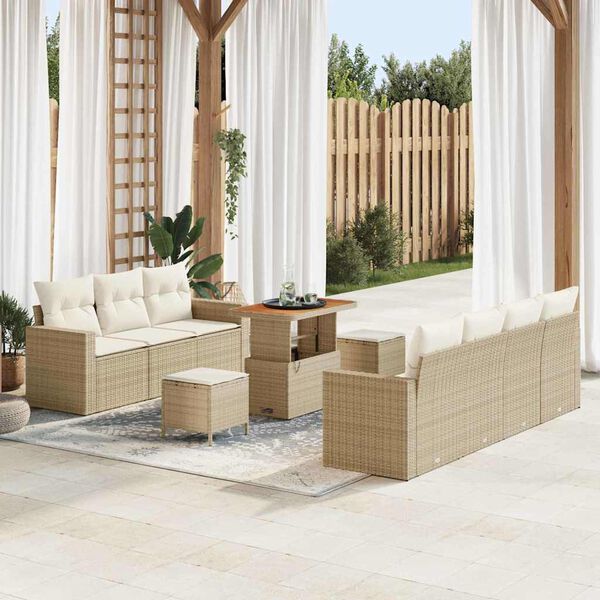 vidaXL Garten-Sofa-Set mit Kissen mit Speicher 10 pcs Beige und Creme
