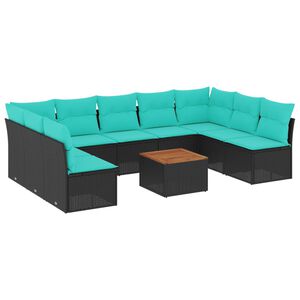 vidaXL 10-tlg. Garten-Sofagarnitur mit Kissen Schwarz Poly Rattan