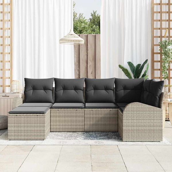 vidaXL Sofa Set mit Kissen mit Speicher 6 pcs Hellgrau Poly-Rattan
