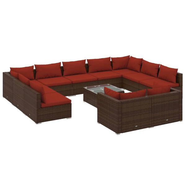 vidaXL 12-tlg. Garten-Lounge-Set mit Kissen Braun Poly Rattan
