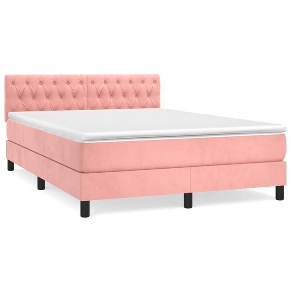 vidaXL Boxspringbett mit Matratze Rosa 140x190 cm Samt