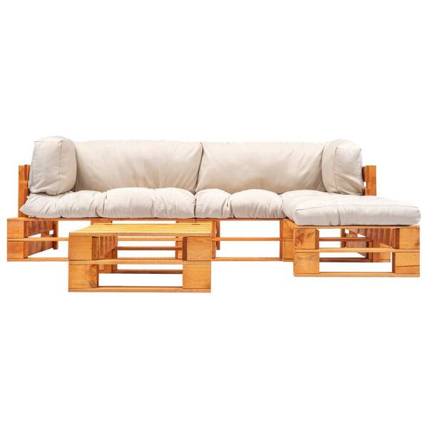 vidaXL 4-tlg. Paletten-Lounge-Set mit Kissen in Sandfarben Holz