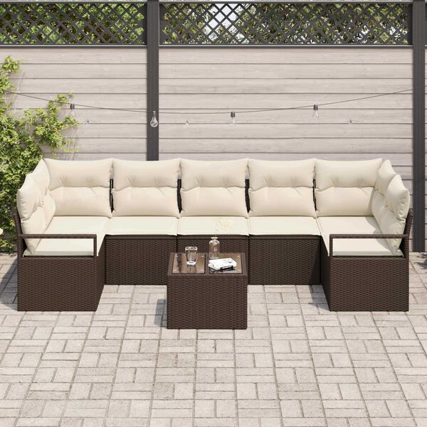vidaXL Sofa Set 8 pcs Braun und Creme Poly-Rattan