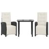 vidaXL 3-tlg. Bistro-Set mit Kissen Schwarz Poly Rattan