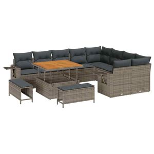 vidaXL Gartensofa-set 12 stk. 11-Sitzer Grau Poly-Rattan