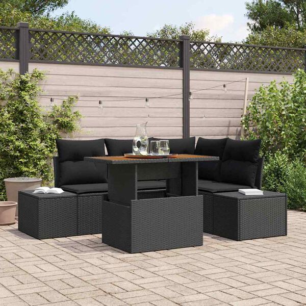 vidaXL Garten-Sofa-Set mit Kissen mit Kissen 5 pcs Schwarz und Braun