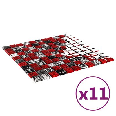 vidaXL Mosaikfliesen 11 Stk. Schwarz Rot 30x30 cm Glas