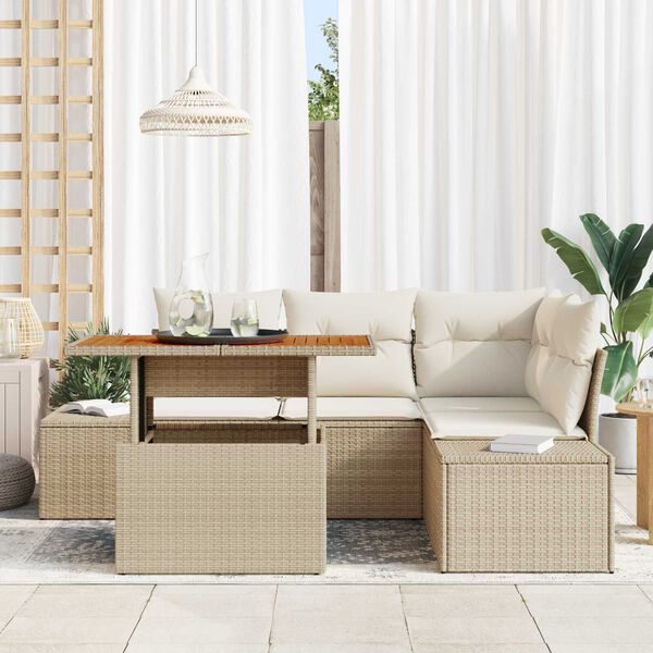 vidaXL Garten-Sofa-Set mit Speicher 5 pcs Beige Poly Rattan
