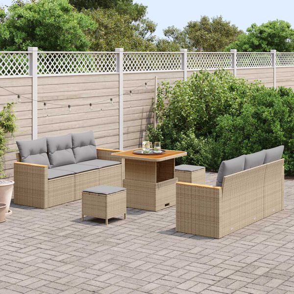 vidaXL Gartensofa-set 9 pcs Beige Poly-Rattan