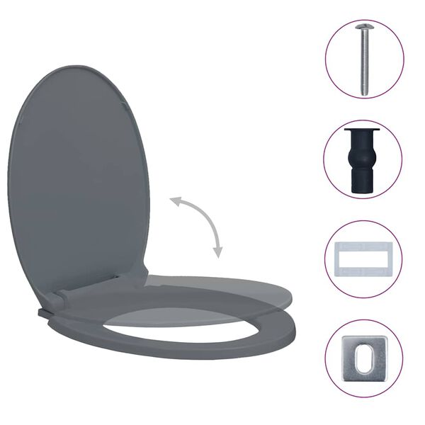 vidaXL Toilettensitz mit Absenkautomatik Quick-Release Grau Oval