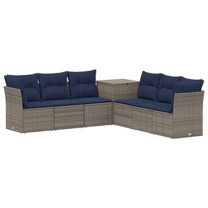 vidaXL Sofa Set 7 stk. Grau und Marineblau Polyrattan und Stahl