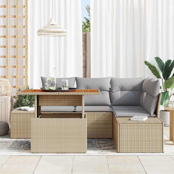 vidaXL Garten-Sofa-Set mit Speicher 5 pcs Beige Poly Rattan