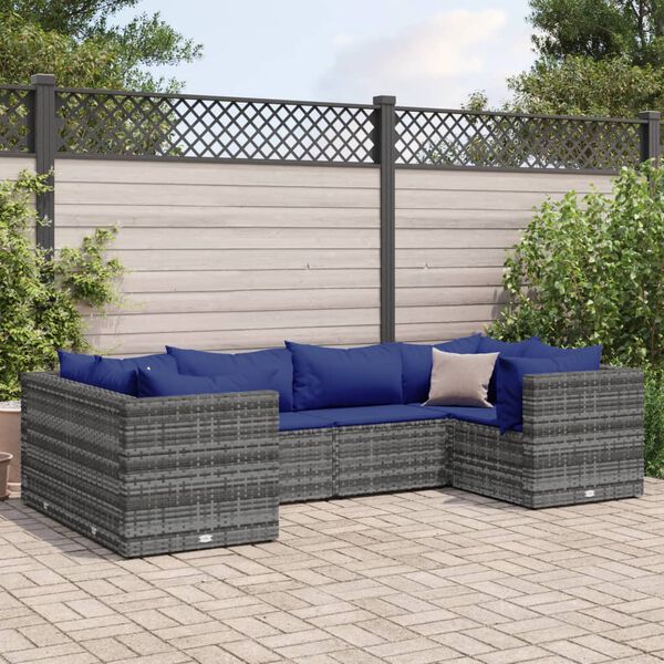 vidaXL 6-tlg. Garten-Lounge-Set mit Kissen Grau Poly Rattan