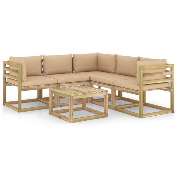 vidaXL 6-tlg. Garten-Lounge-Set mit Beige Kissen