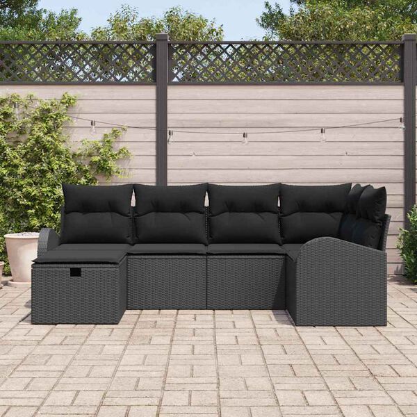 vidaXL Garten-Sofa-Set mit Kissen 6 pcs Schwarz Poly Rattan