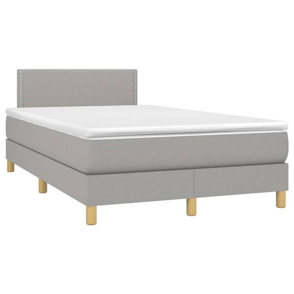 vidaXL Boxspringbett mit Matratze & LED Hellgrau 120x200 cm Stoff