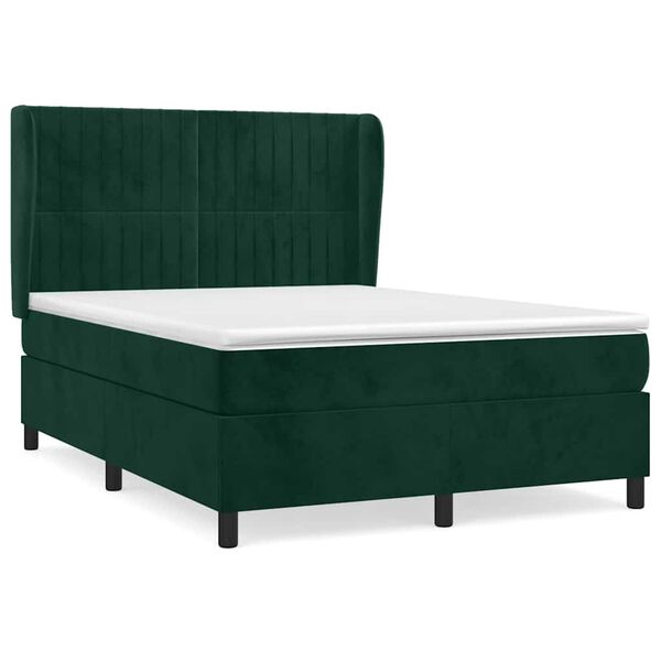 vidaXL Boxspringbett mit Matratze Dunkelgr&uuml;n 140x190 cm Samt
